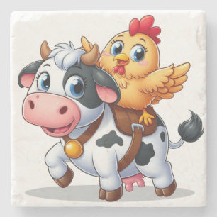 Dessous-de-verre En Pierre mignon vache/poulet caricature