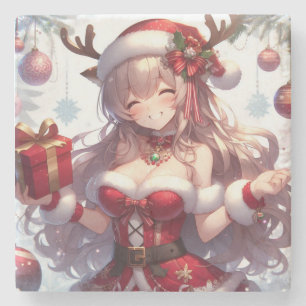 Dessous-de-verre En Pierre mignonne fille de Noël anime