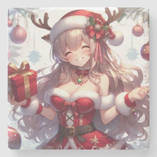 Dessous-de-verre En Pierre mignonne fille de Noël anime (Devant)