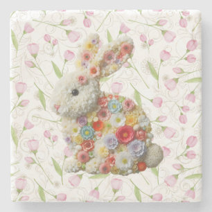 Dessous-de-verre En Pierre Mignonne lapin de Pâques à fleurs
