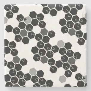 Dessous-de-verre En Pierre Mignons motifs de données hexagonales noir et blan