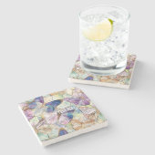 Dessous-de-verre En Pierre Mint Aqua Bleu Papillons pourpres (Côté)