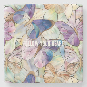 Dessous-de-verre En Pierre Mint Aqua Bleu Papillons pourpres