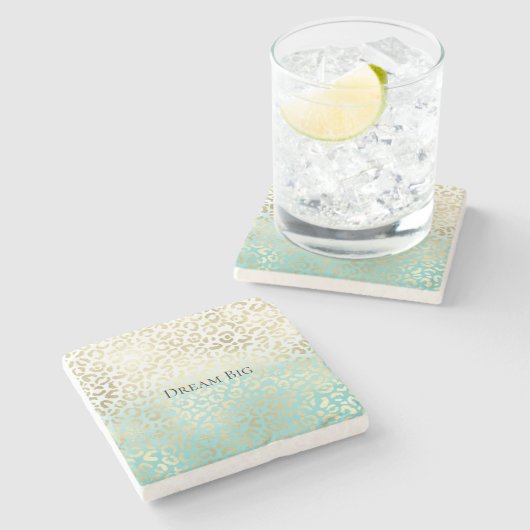 Dessous-de-verre En Pierre Mint Aquarelle Ombre Glam Or Leopard (Côté)