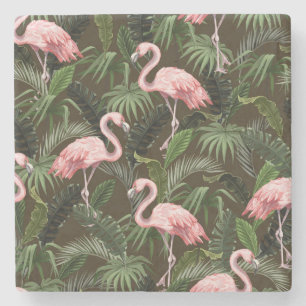 Dessous-de-verre En Pierre Modèle de flamingo tropical : Feuilles Vintages