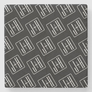 Dessous-de-verre En Pierre Modèle d'initiales de mariage moderne   Noir & Bla