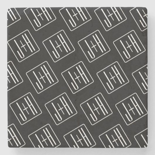 Dessous-de-verre En Pierre Modèle d'initiales de mariage moderne | Noir & Bla (Devant)