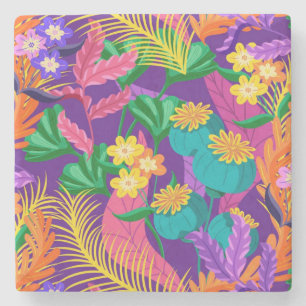 Dessous-de-verre En Pierre Modèle floral exotique coloré-23148