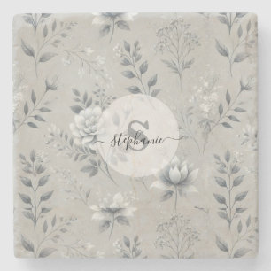 Dessous-de-verre En Pierre Modèle floral vintage sur Arrière - plan gris rust