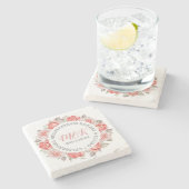 Dessous-de-verre En Pierre Modèle Mariage de couronne de roses rose monogramm (Côté)