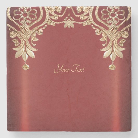 Dessous-de-verre En Pierre Modern Gold Red Floral Stone Coaster (Devant)