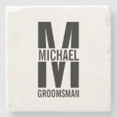 Dessous-de-verre En Pierre Modern Personalized Groomsmen Monogram and Name (Devant)