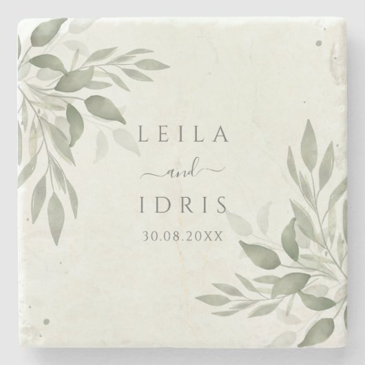 Dessous-de-verre En Pierre Modern Sage Greenery Botanical Stone Coaster (Devant)