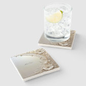 Dessous-de-verre En Pierre Modern White Flowers Pearls Stone Coaster (Côté)