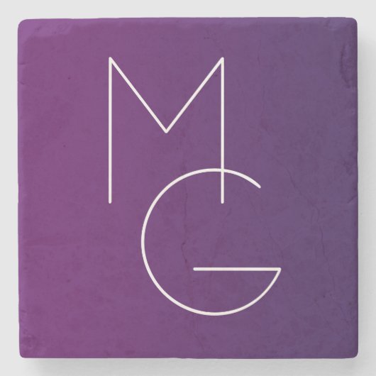 Dessous-de-verre En Pierre Moderne 2 Initiales | Ombre subtile violet profond (Devant)