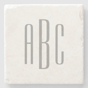 Dessous-de-verre En Pierre Moderne Gris Simple Trois Lettres Monogramme