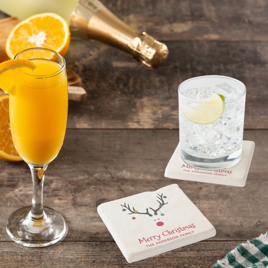 Dessous-de-verre En Pierre Moderne simple et drôle rennes de Noël blanc