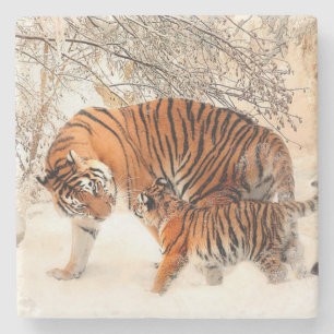 Dessous-de-verre En Pierre Momma et bébé tigre