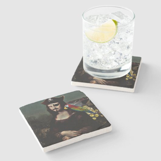 Dessous-de-verre En Pierre Mona Lisa pirate avec cache-œil (Côté)
