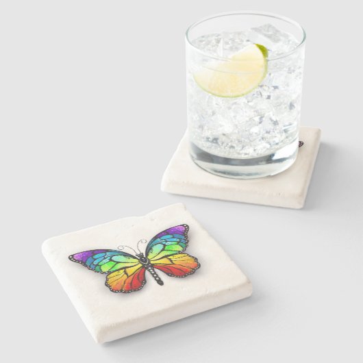 Dessous-de-verre En Pierre Monarque papillon arc-en-ciel (Côté)
