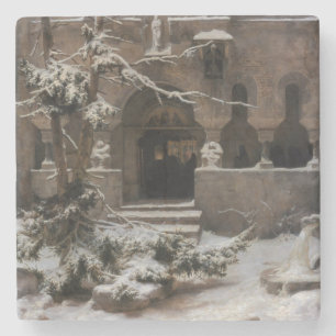Dessous-de-verre En Pierre Monastère en Neige d'hiver (par Karl Laling)