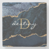 Dessous-de-verre En Pierre Monogram Agate Geode Navy Blue Gold (Devant)