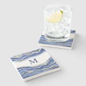 Dessous-de-verre En Pierre Monogram Blue Gold White Parties scintillant Agate (Côté)