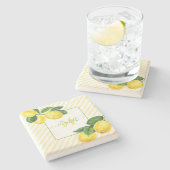 Dessous-de-verre En Pierre Monogram citrons aquarelle rayures pays rustique (Côté)