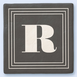 Dessous-de-verre En Pierre Monogramme 3 cadres Noir et blanc