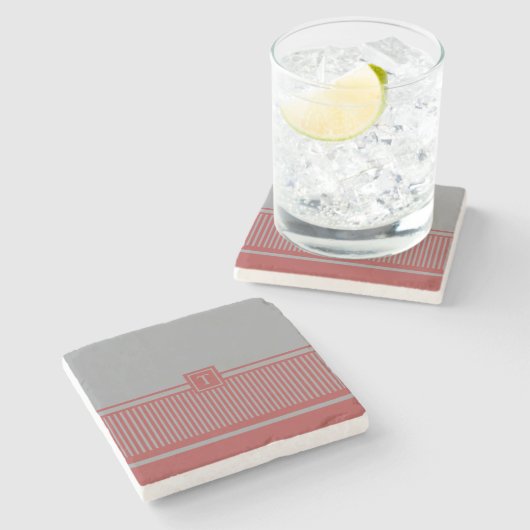 Dessous-de-verre En Pierre Monogramme à bande classique (Côté)