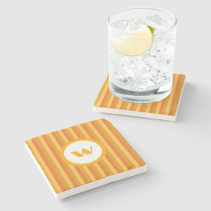 Dessous-de-verre En Pierre Monogramme à rayures orange de style champêtre