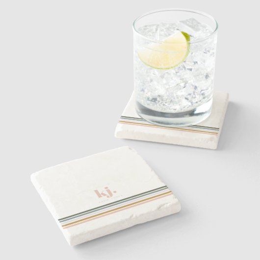 Dessous-de-verre En Pierre Monogramme à rayures rétro chic (Côté)