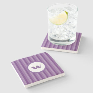 Dessous-de-verre En Pierre Monogramme à rayures violettes de style campagnard