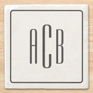 Dessous-de-verre En Pierre Monogramme à trois lettres avec bordure noire