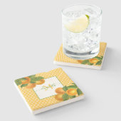 Dessous-de-verre En Pierre Monogramme agrumes oranges aquarelles points rusti (Côté)