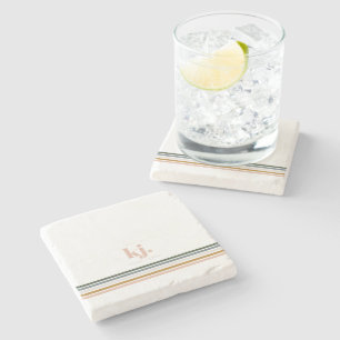 Dessous-de-verre En Pierre Monogramme Bandes Rétro Chic