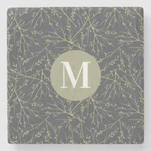 Dessous-de-verre En Pierre Monogramme blanc de chute jaune dorée moderne