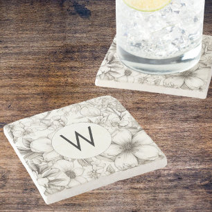 Dessous-de-verre En Pierre Monogramme Blooms Moderne