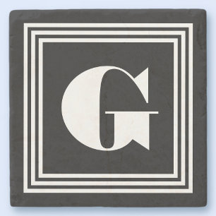 Dessous-de-verre En Pierre Monogramme Cadre Gras 3 Noir & Blanc