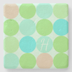 Dessous-de-verre En Pierre Monogramme Cercles Turquoise Bleu Vert & Orange
