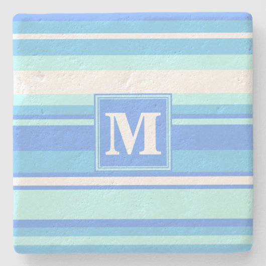 Dessous-de-verre En Pierre Monogramme ciel bandes bleues (Devant)