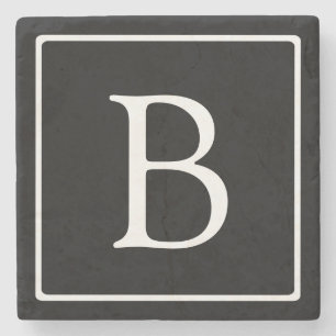 Dessous-de-verre En Pierre Monogramme classique simple   Texte noir et blanc