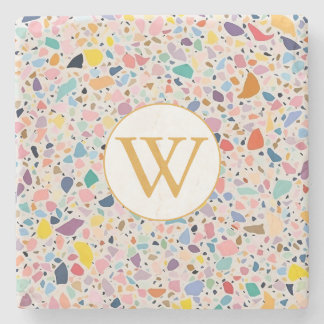 Dessous-de-verre En Pierre Monogramme coloré pastel Terrazzo personnalisé