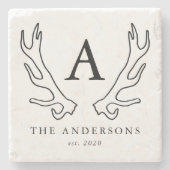 Dessous-de-verre En Pierre Monogramme de bois de cerf rustique (Devant)