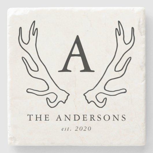 Dessous-de-verre En Pierre Monogramme de bois de cerf rustique (Devant)