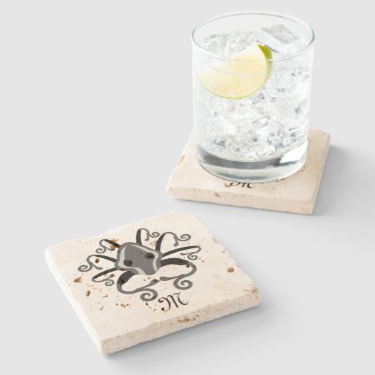 Dessous-de-verre En Pierre Monogramme de calmar gris (Côté)