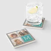 Dessous-de-verre En Pierre Monogramme de collection de photos Turquoise et gr (Côté)