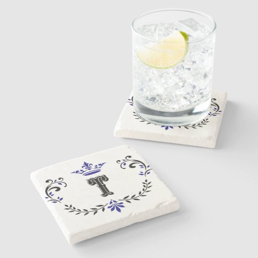 Dessous-de-verre En Pierre Monogramme de couronne 'T' (Côté)
