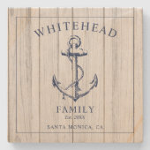 Dessous-de-verre En Pierre Monogramme de famille d'Ancres nautiques (Devant)