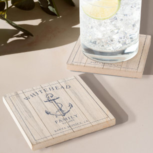 Dessous-de-verre En Pierre Monogramme de famille d'Ancres nautiques